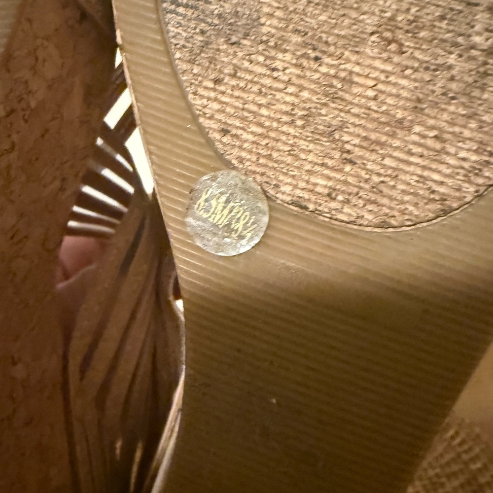 Lucky Brand‎ Tan Glitter Striped Cork Wedge Sandals - Picture 10 of 10